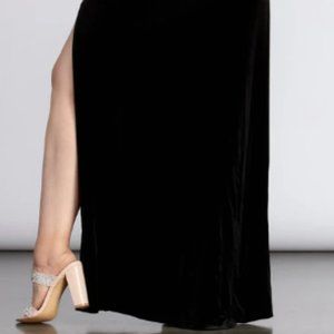 2XL Black Formal Velvet Long Dress Off Shoulder